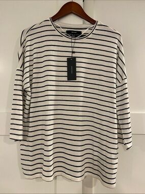 Vero Moda White Long Sleeve Top with Black Stripes